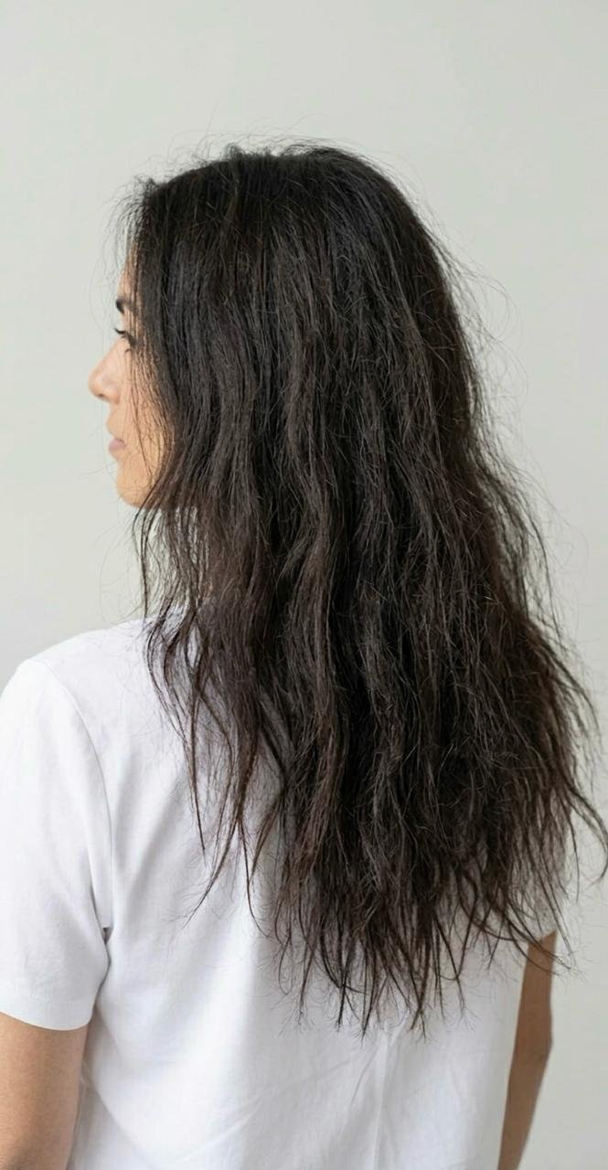 Cabello con frizz antes de Novamia